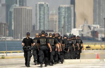 Crowd Control Police in Toronto's Downtown Core